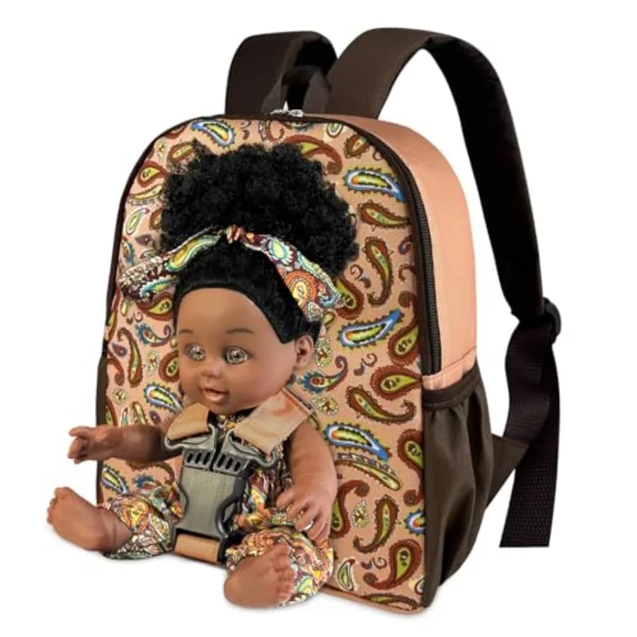 New product tasting price Black Baby Doll in Take Along Backpack Carrier, 0in American African Girl Doll for Toddlers and Aged
