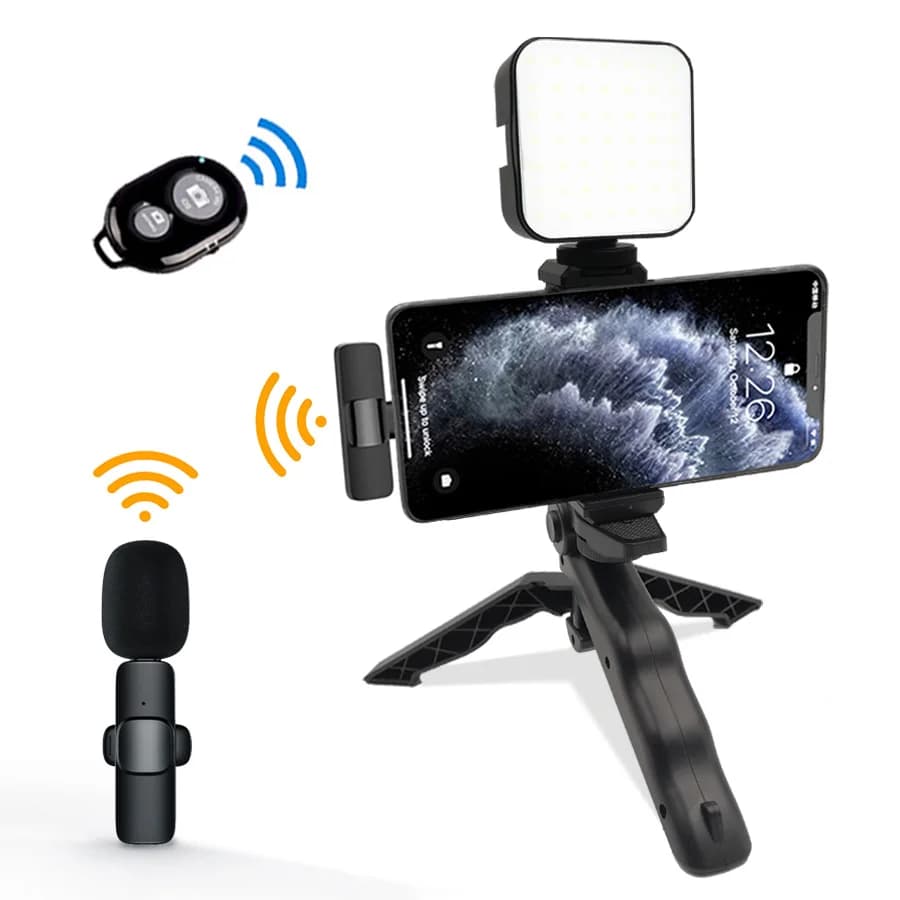 Kit Video per Smartphone microfono fotografia supporto per telefono leggero LED Selfie treppiede maniglia di registrazione Bluetooth stabilizzatore portatile