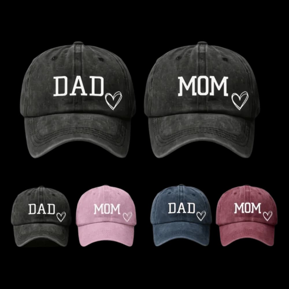 2pcs/set Vintage DAD MOM Love Printed Baseball Cap Washed Cotton Adjustable Baseball Hats Sunscreen Hats For Man Women