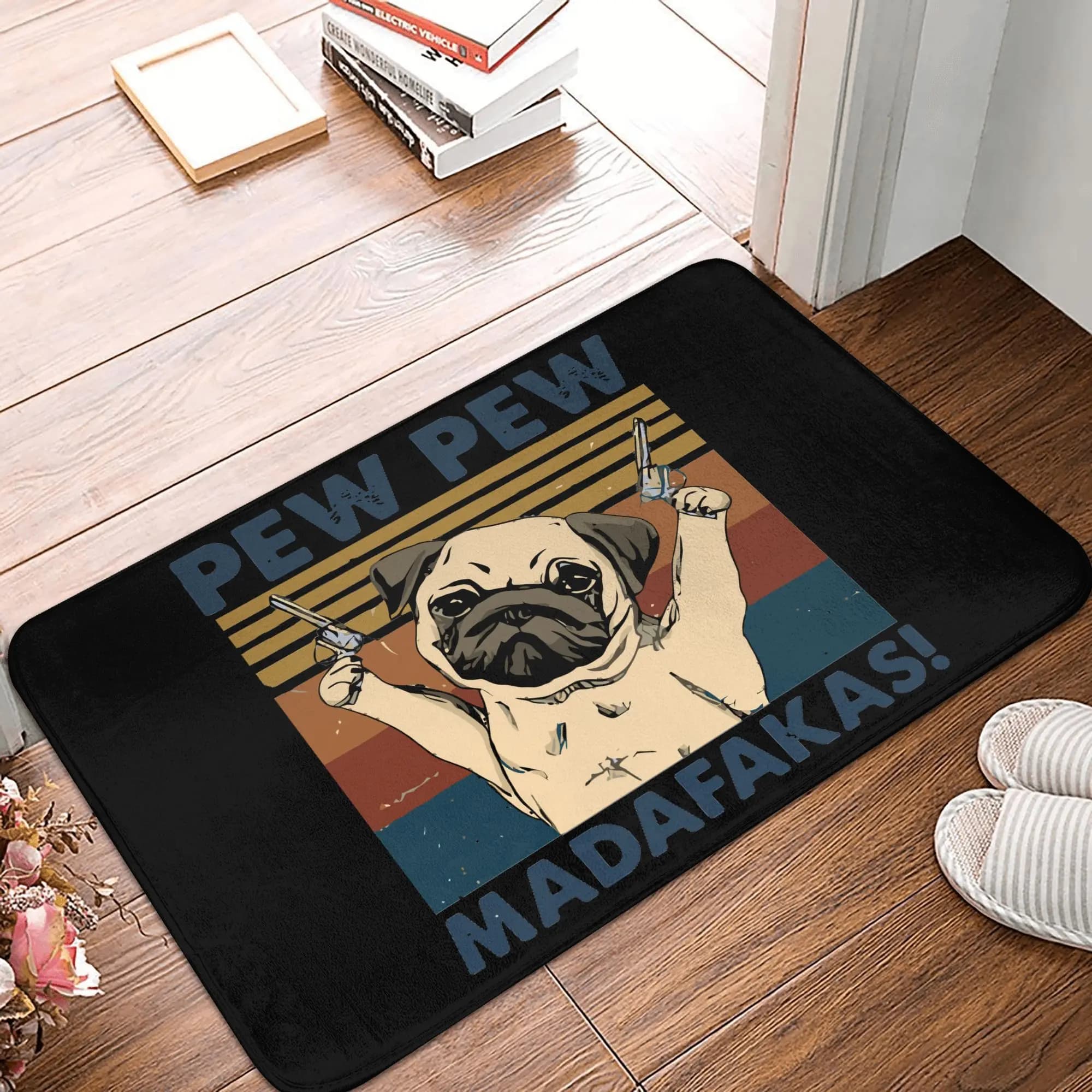 Pug Dog Pew Pew Madafakas Floor Door Kitchen Bathroom Mat Zerbino Non-slip Interior Mat Garage Entrance Mat