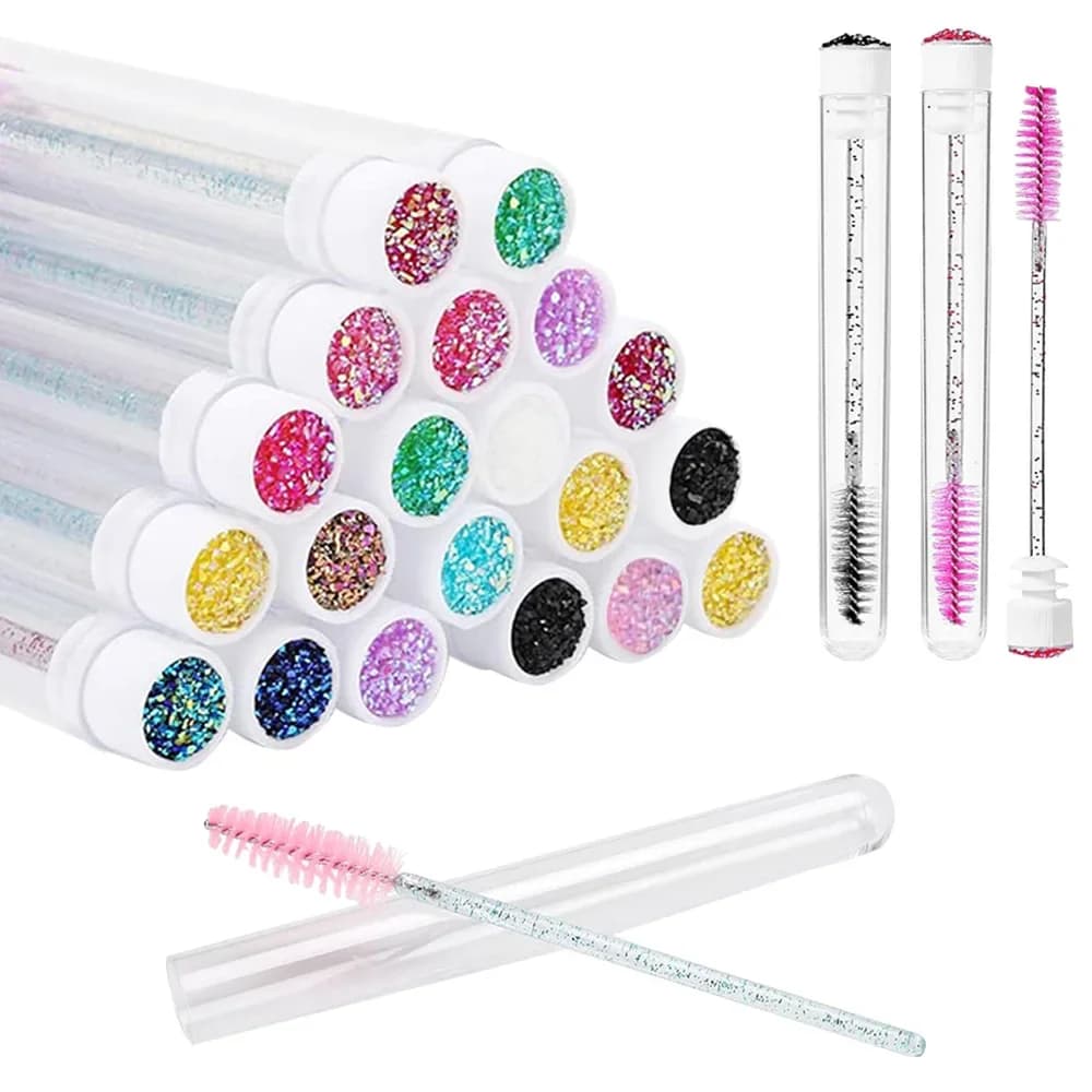 25/50 Pieces Tubing Brushes for Eyebrows, Crystal Mascara Ties, Eyebrow Brushes Containers, Eyelash Applicators, Makeup Tools