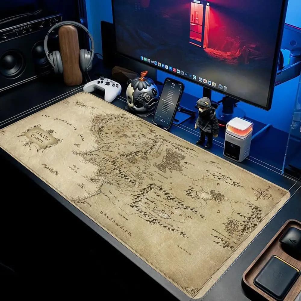 Tappetino per mouse XXL con mappa antica della Terra di Mezzo, tappetino da gioco per desktop, tappetino per laptop, tappetino per tastiera, accessori per tavolo, 900X400