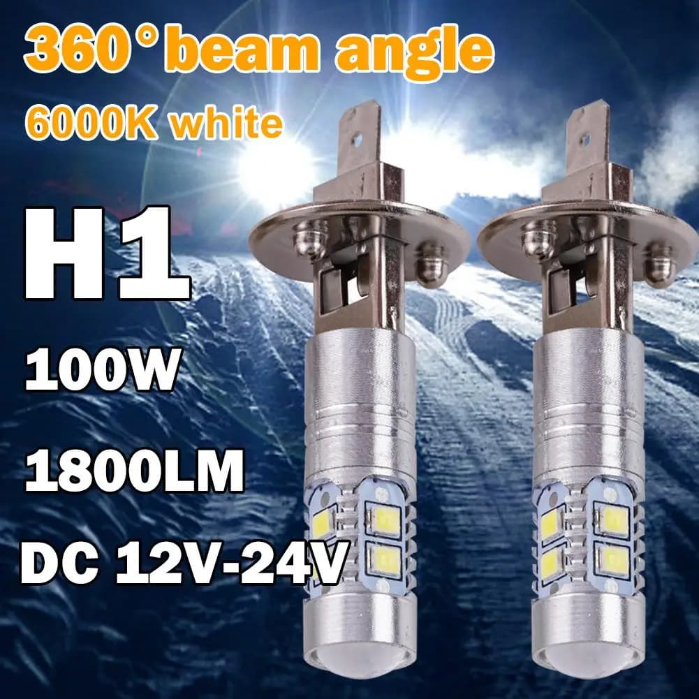 Lampadine LED H1 per Fari Auto 100W, Luci Abbaglianti e Anabbaglianti, Fendinebbia 6000K Bianco Intenso per Auto, Camion, SUV, 2 Pezzi D8S2