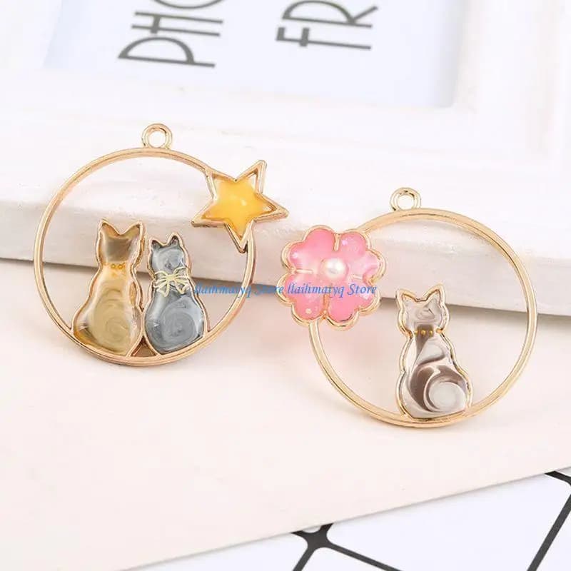 573B 5x/Set Moon for Cat Blank Frame Pendant Open Bezel Setting Resin DIY Jewelry Mak