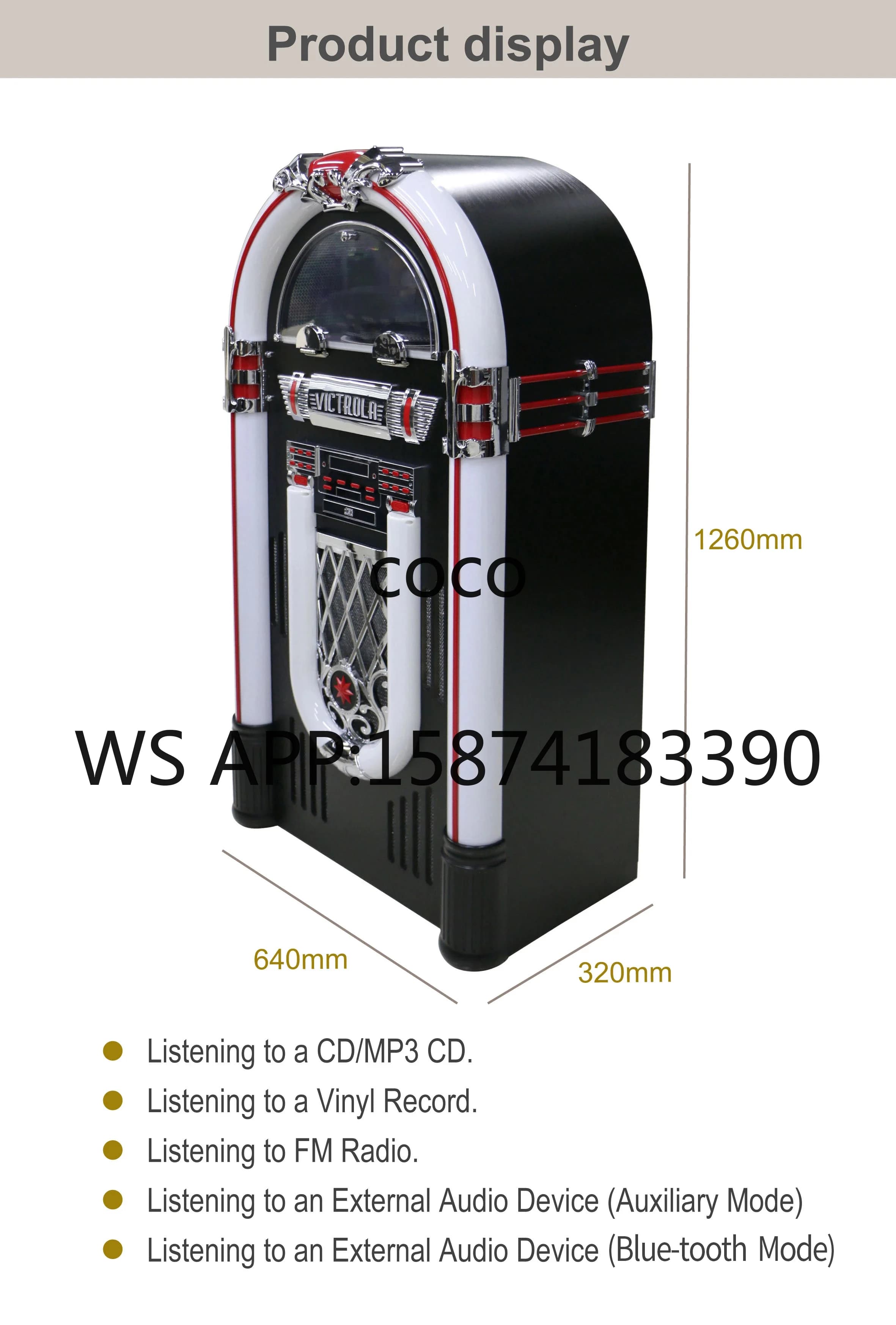 Jukebox Digital Retro Grande | Reproductor de Vinilos, CD y Bluetooth con Luces LED Coloridas | Combo Musical Completo