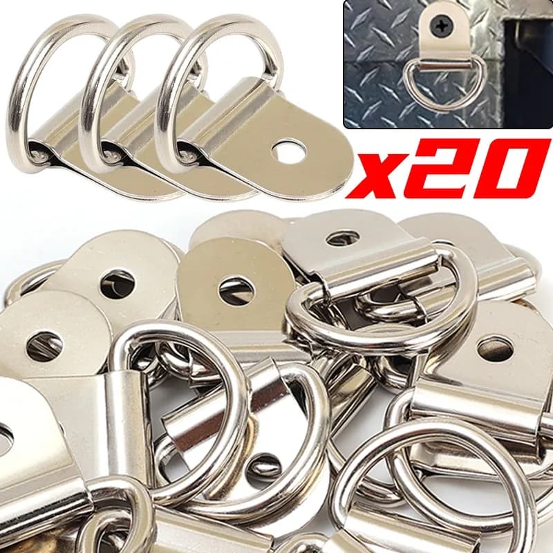 20/10Pcs D Shape Pull Hook Tie Down Auto Anchor Ring Iron Cargo Tie Down Ring for Truck Trailers Vehicles RV Boats Accessories