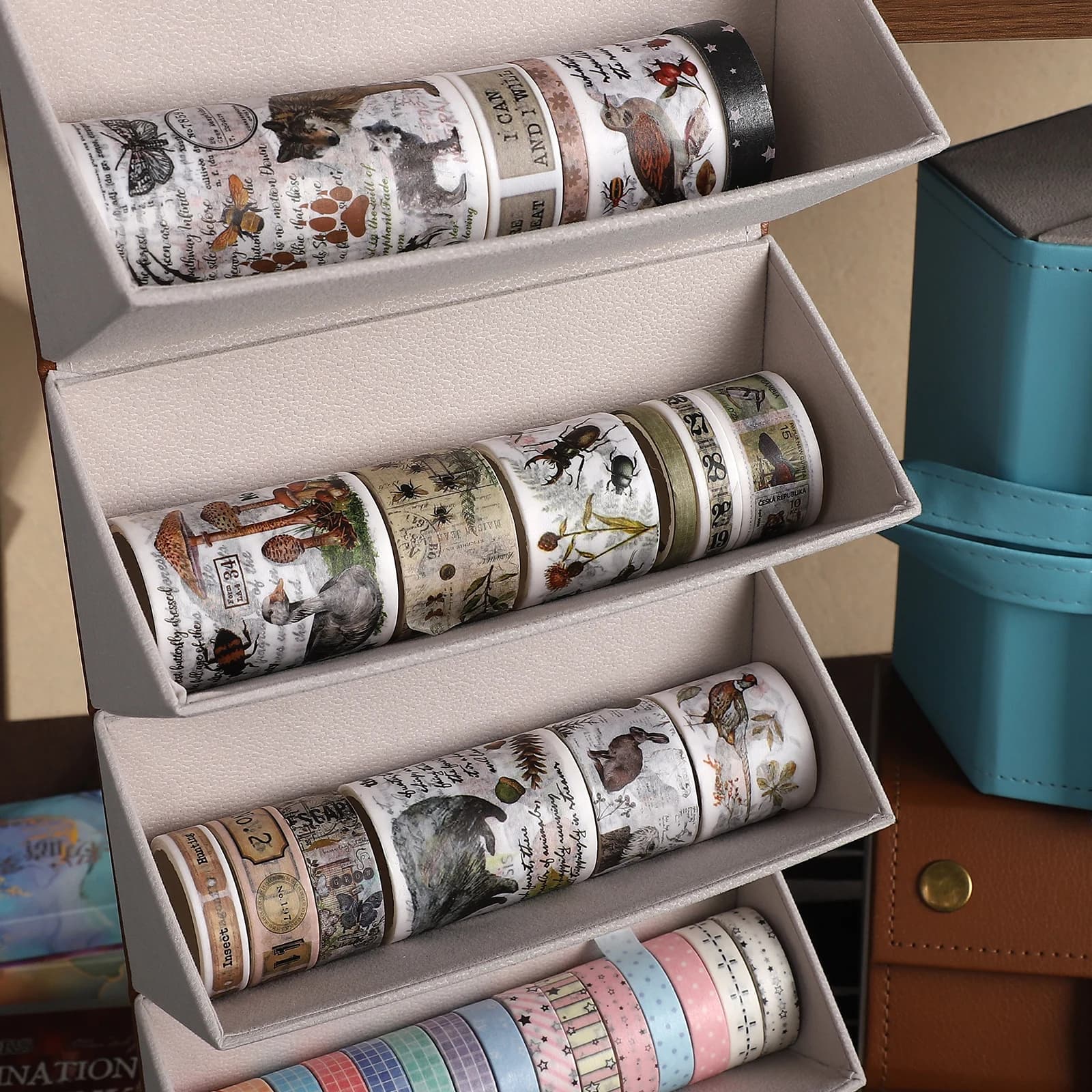 Vintage Six-layers Leather Multifunctional Handbook Glasses Storage Box Creative DIY Journal Material Collage Stationery