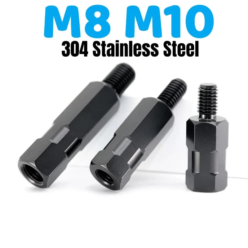 M8 M10 304 Stainless Steel Extension Black Motorcycle Rearview Mirror Adapters Anti Clockwise Right/Left Thread Changing Screw