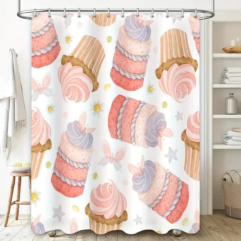 Stravagante panetteria cupcake acquerello tenda da doccia rosa viola torta decorativa tessuto da bagno carino pastello lavello da cucina Splash B