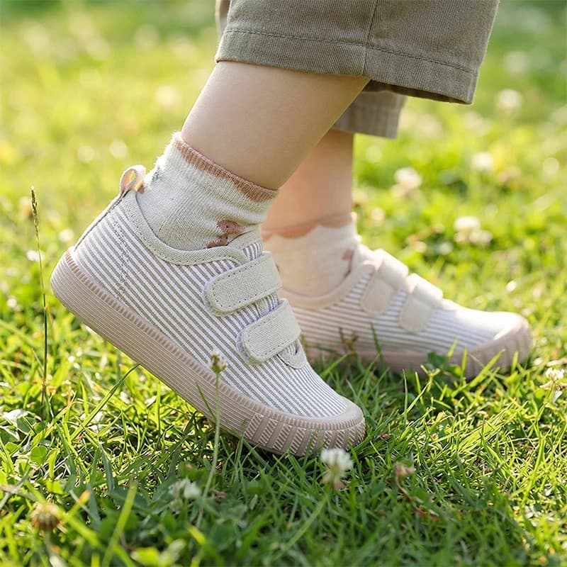 Scarpe Casual in Tela per Bambini Primavera 2026 | Scarpine per Neonati a Righe con Suola Morbida e Chiusura in Velcro per Bambini e Bambine