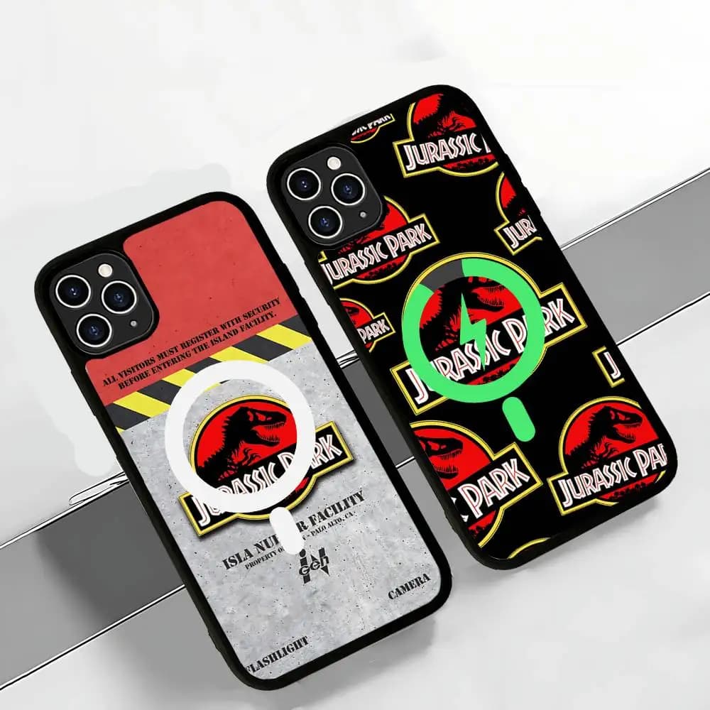 Custodia Magnetica J-Jurassics Park Movie per iPhone 17 16 14 13 12 11 15 Pro Max Plus con Ricarica Wireless