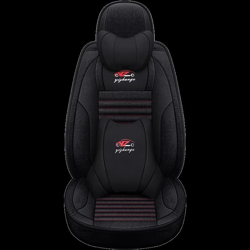 Front single-seat car seat cover, made of linen with headrest and lumbar support, suitable for most car models