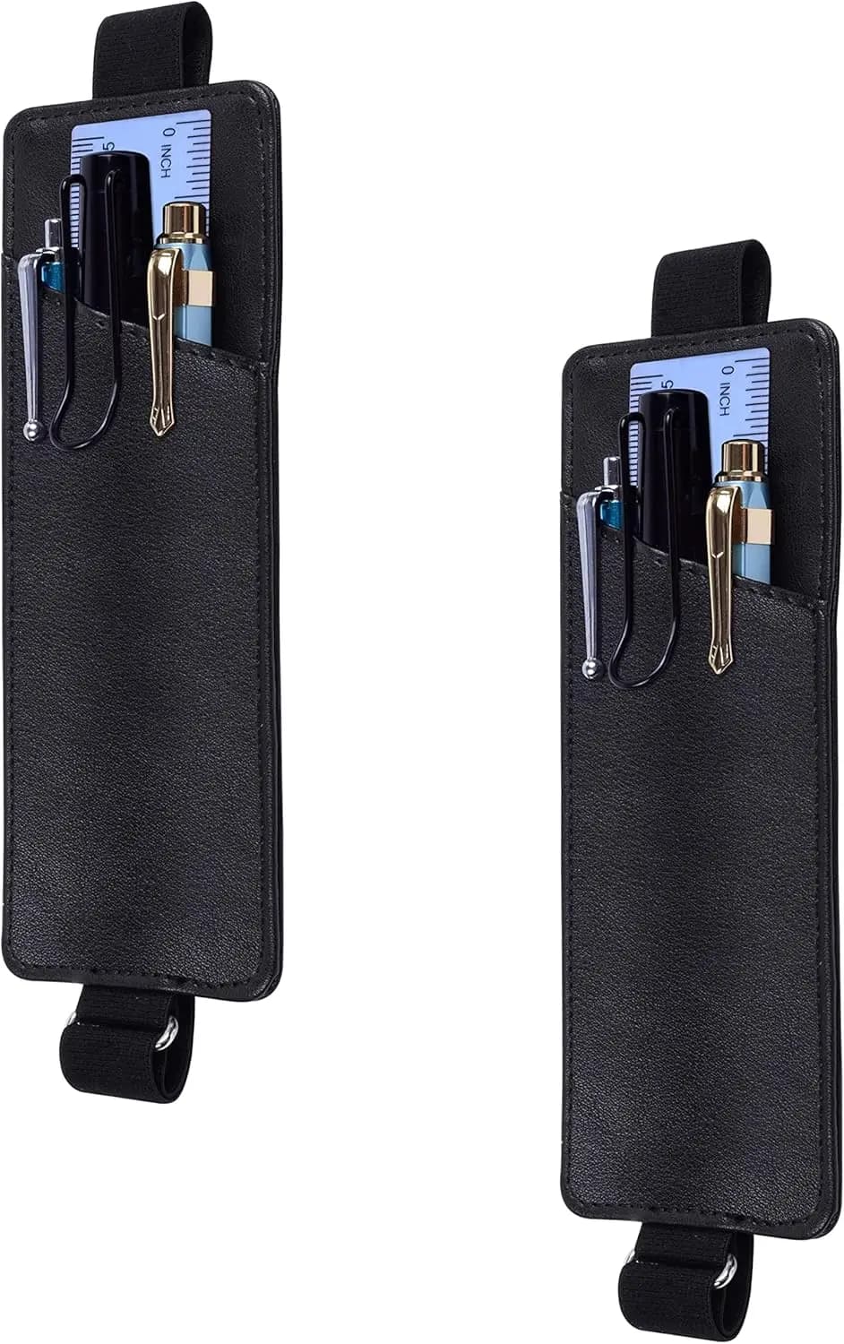 2 Pack PU Leather Pen Holder, Adjustable Elastic Band, Fits 8-11.5 inch Notebooks, Planners, Journals, iPad