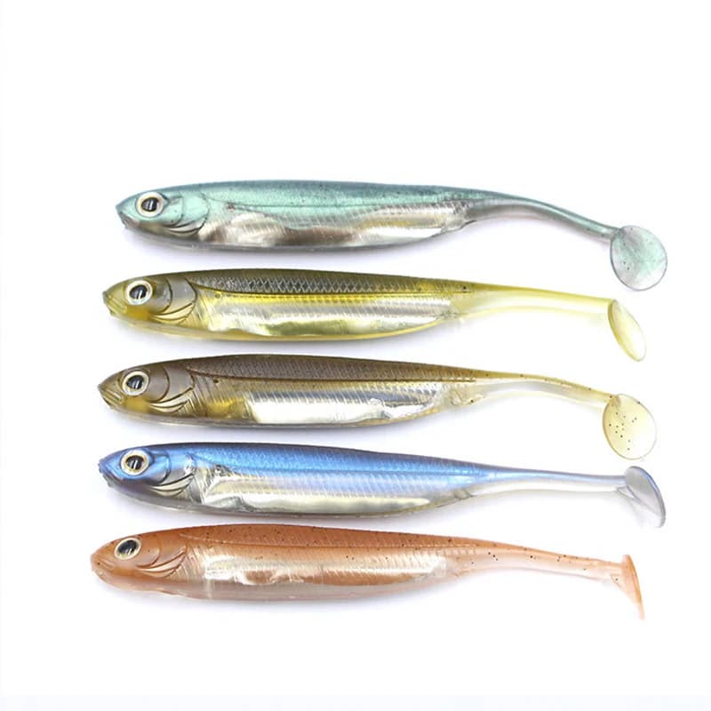 5 Pz/borsa Esca Per Pesci Pesca Esche di Plastica Morbida Esca In Silicone Paddle Tail Shad Verme Swimbaits D'acqua Dolce Spigola Trota 100mm 120mm