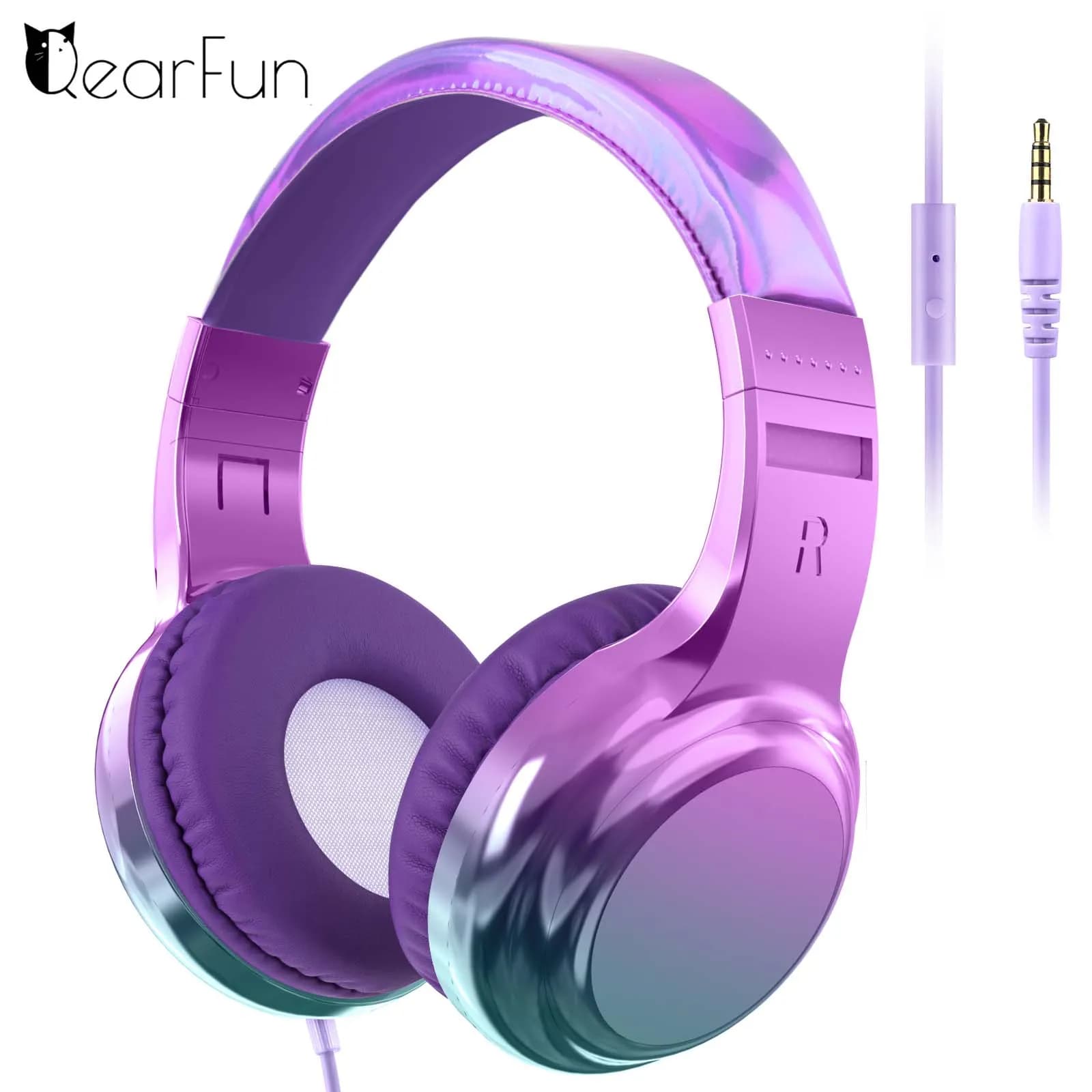 Cuffie Gradient Cool per Bambini, Cuffie Cablate per Ragazze con Microfono, Cuffie Stereo Regolabili per Bambini per Scuola/Viaggio, Regali per Bambini