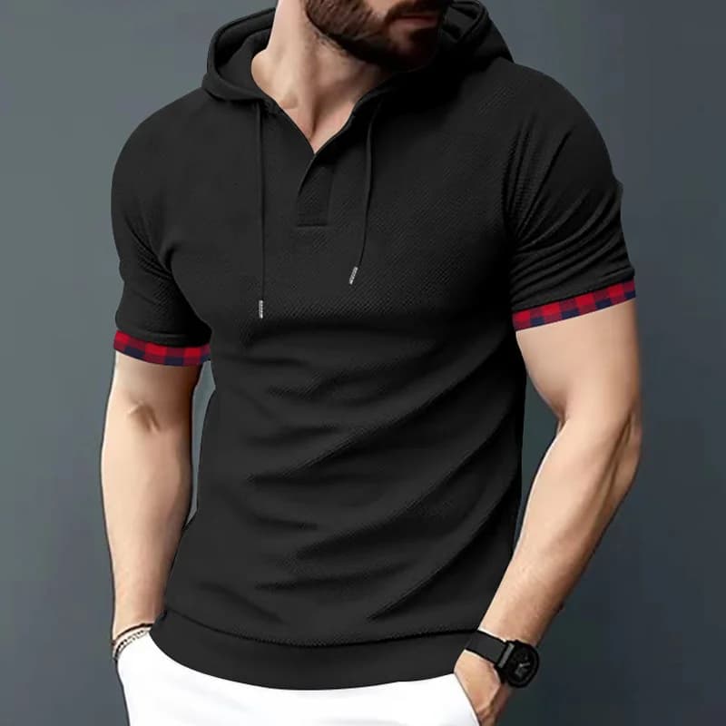 T-shirt traspirante con cappuccio moda uomo nuovo stile estivo T-shirt uomo manica corta patchwork T-shirt uomo casual Sport manica corta Top