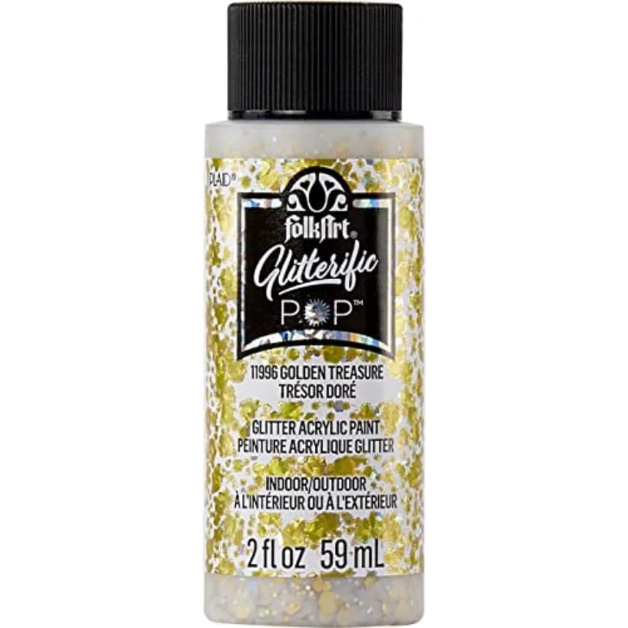 Glitterific Pop Acrylic Craft Paint, Golden Treasure 2 fl oz Premium Glitter Finish Paint, Perfect for Easy to Apply DIY Arts a