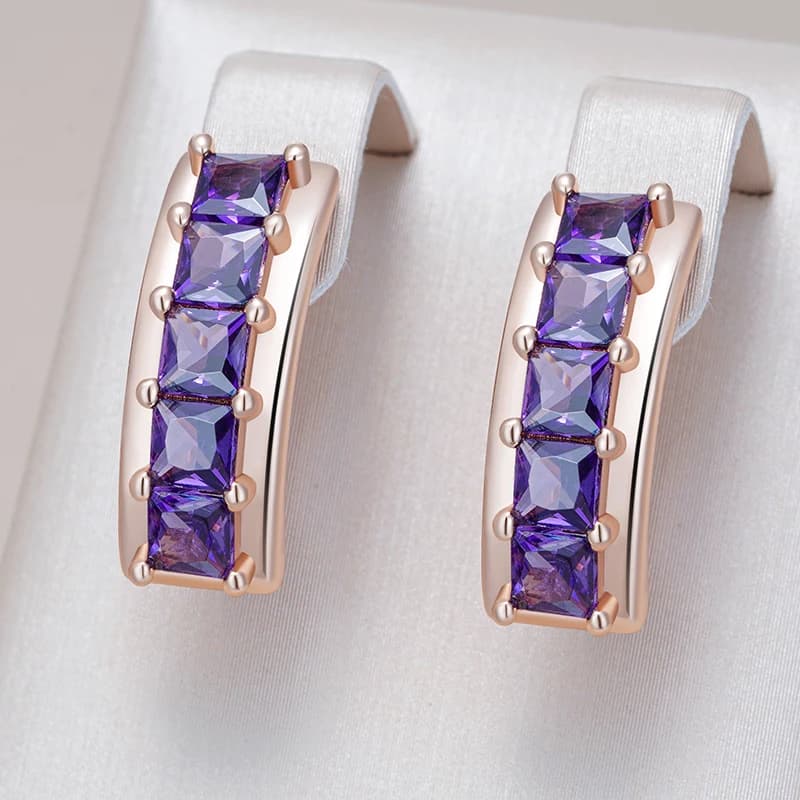 Kinel Orecchini pendenti con zirconi naturali viola quadrati lucidi caldi per le donne Tendenza 585 Gioielli da sposa per sposa color oro rosa Miglior regalo
