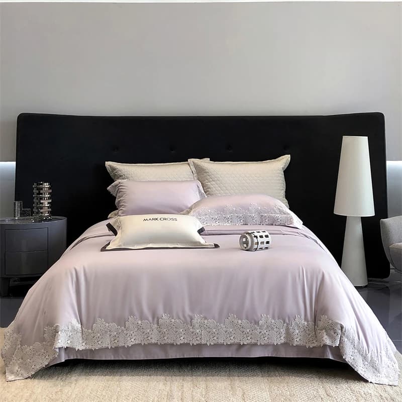 Set biancheria da letto di lusso spazzolato in cotone Lyocell 1000TC, copripiumino con bordo in pizzo fiori, lenzuolo/lenzuolo con angoli, con federe, 4 pezzi