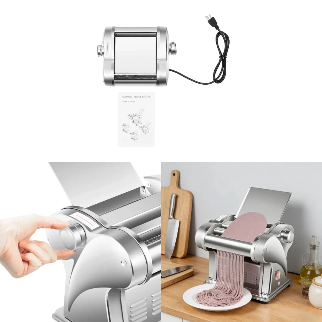Electric Pasta Maker 135W, 8-Setting Noodle Machine with 2 Cutters (2mm/4mm) – 110V Stainless Steel for Lasagna Dumpling Wrappers