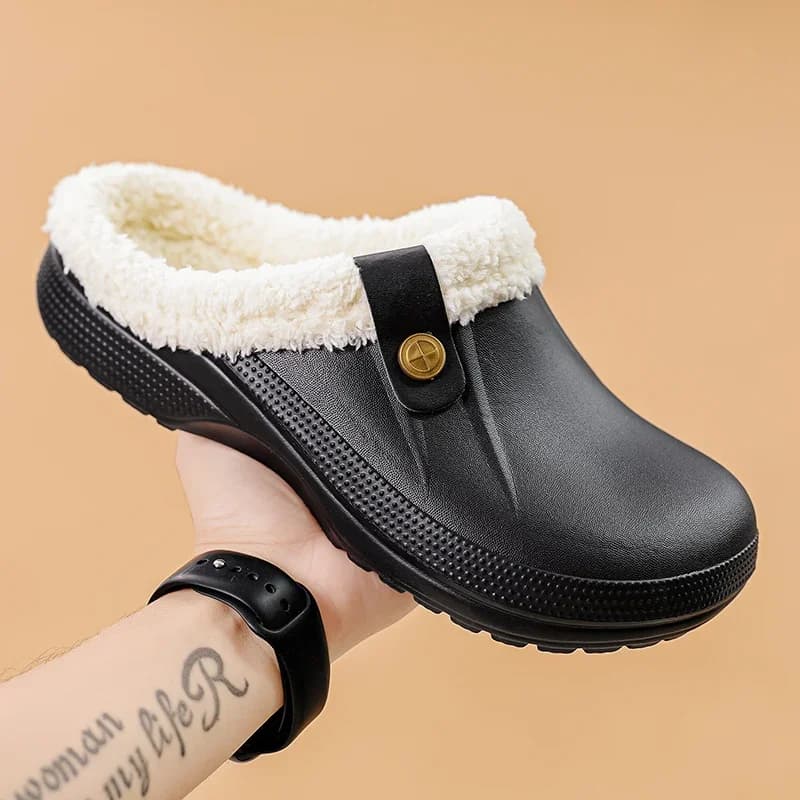 Comwarm Winter New Fuzzy House Slippers For Women Men Waterproof Garden Shoes Soft Plush Slippers Outdoor Warm Furry Clogs Slide