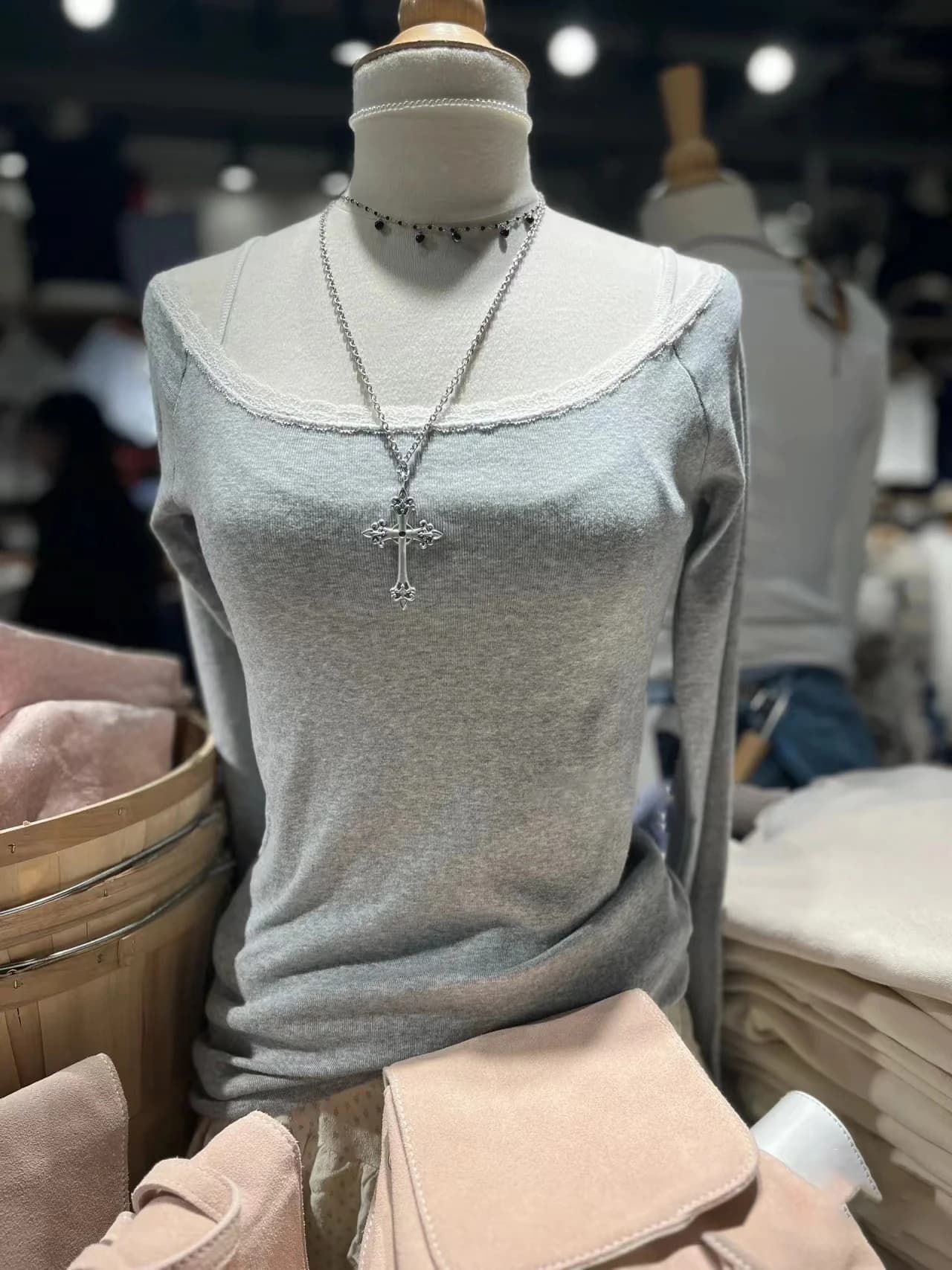 T-Shirt Long Sleeved Sweet Lace Patchwork For Women T-Shirt Cotton Slim With Round Neck Sexy Top Autumn Cute Vintage Solid T-Shirt Y2k