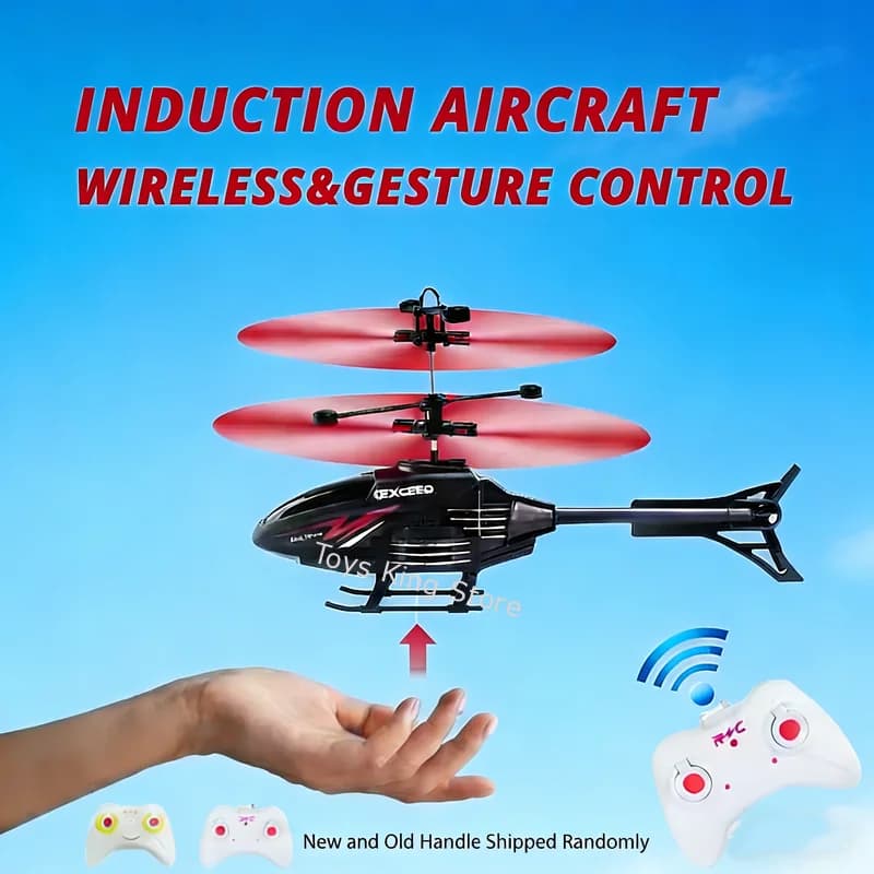 Elicottero RC a Levitazione Induttiva con Sensore di Gesti, Telecomando 2CH, Velivolo Fluttuante con Luci, Giocattolo per Bambini, Gioco all'Aperto per Ragazzi