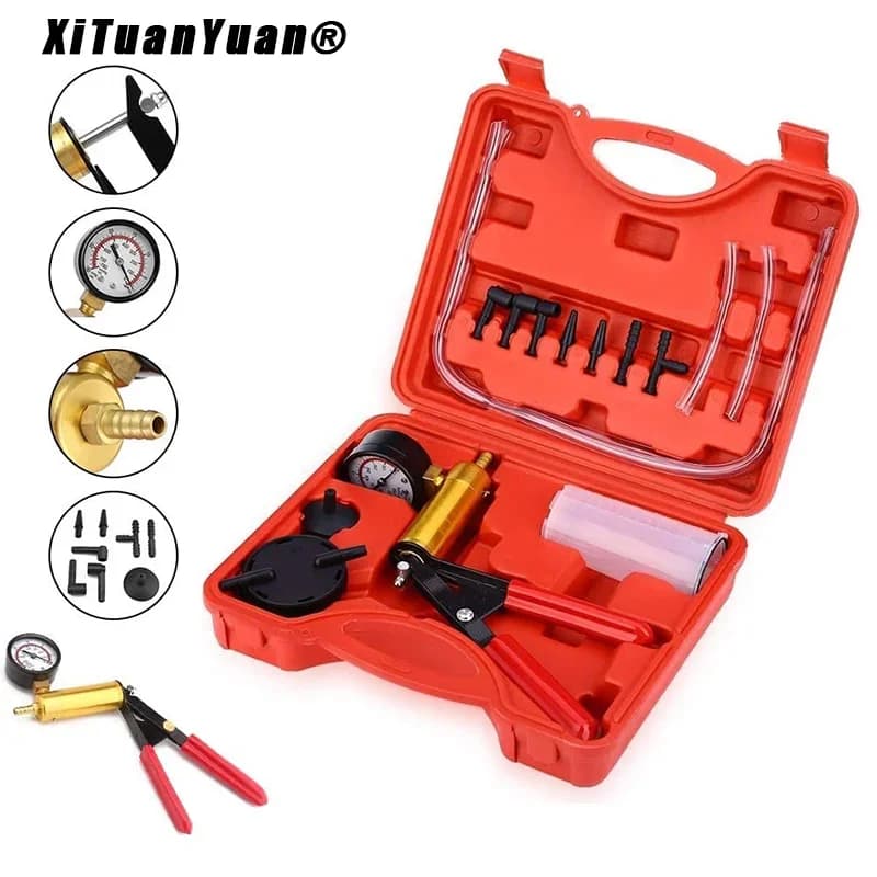 Kit spurgo freni con tester per pompa a vuoto manuale, set di strumenti per spurgo fluido frizione freno con adattatori per auto