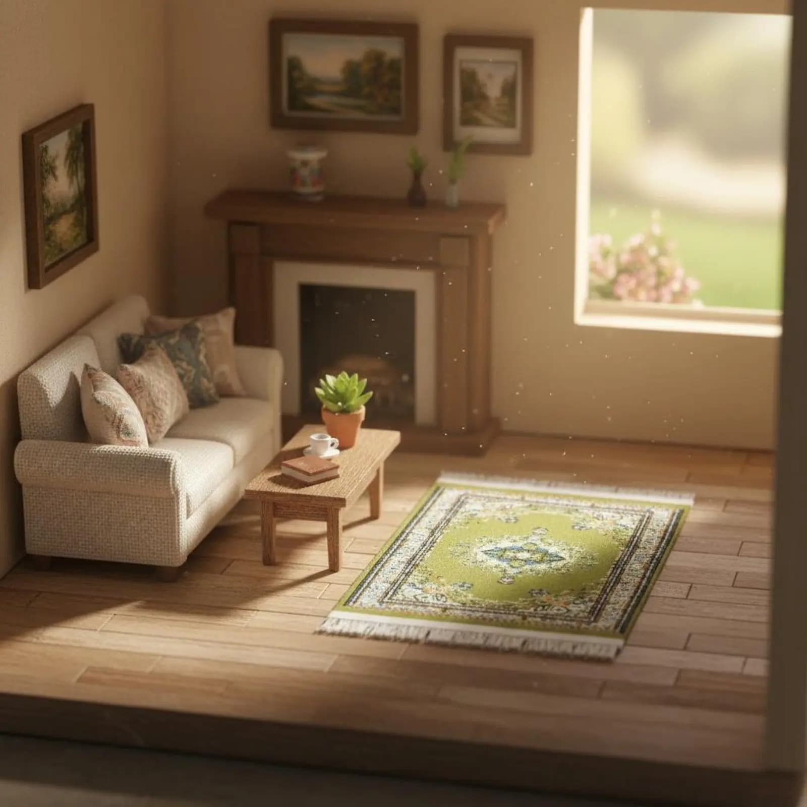 Tappeto in Miniatura per Casa delle Bambole con Design Turco, Bordi con Nappe, Tessitura Intricata