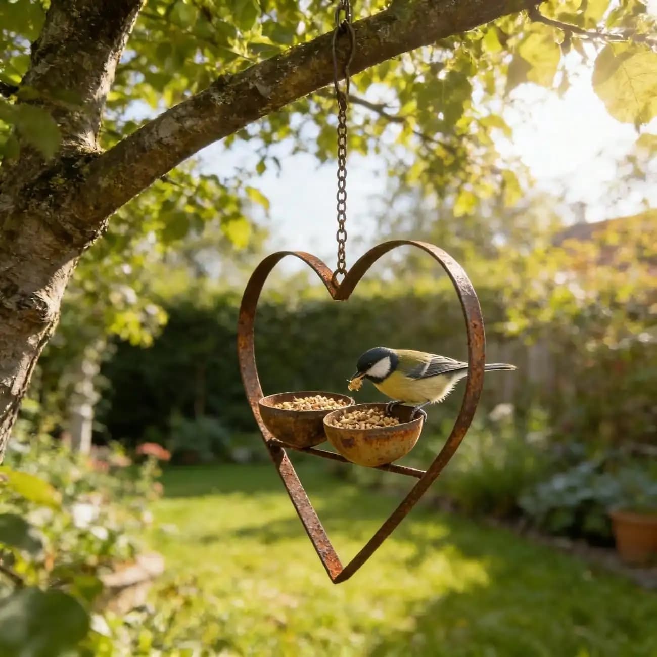 Metal Rust-resistant Heart-shaped Feeder With Two Water And Food Containers, Garden Hanging Bird Feeder Garden Decoration JJ2831