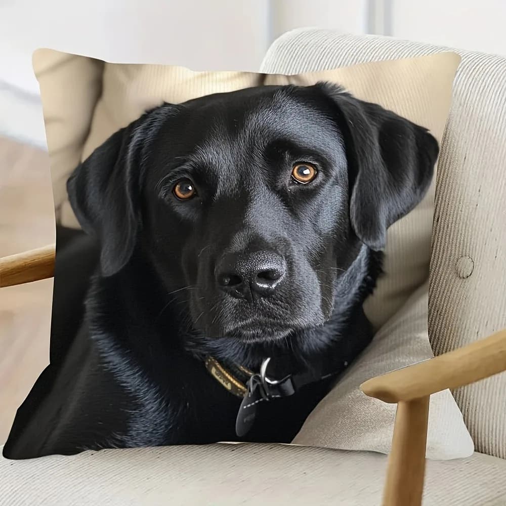 Simpatica federa stampata Black Labrador Retriever per gli amanti degli animali! Fodera per cuscino del divano, decorazione del dormitorio della stanza di casa, stampa 2D