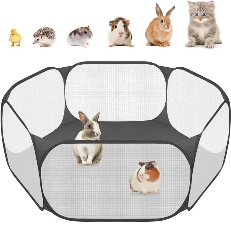Gabbia per animali portatile piccola Gabbia trasparente per gatti e cani Tenda Box per animali domestici Recinzione da cortile pieghevole aperta per cani Criceto Coniglio Cavia
