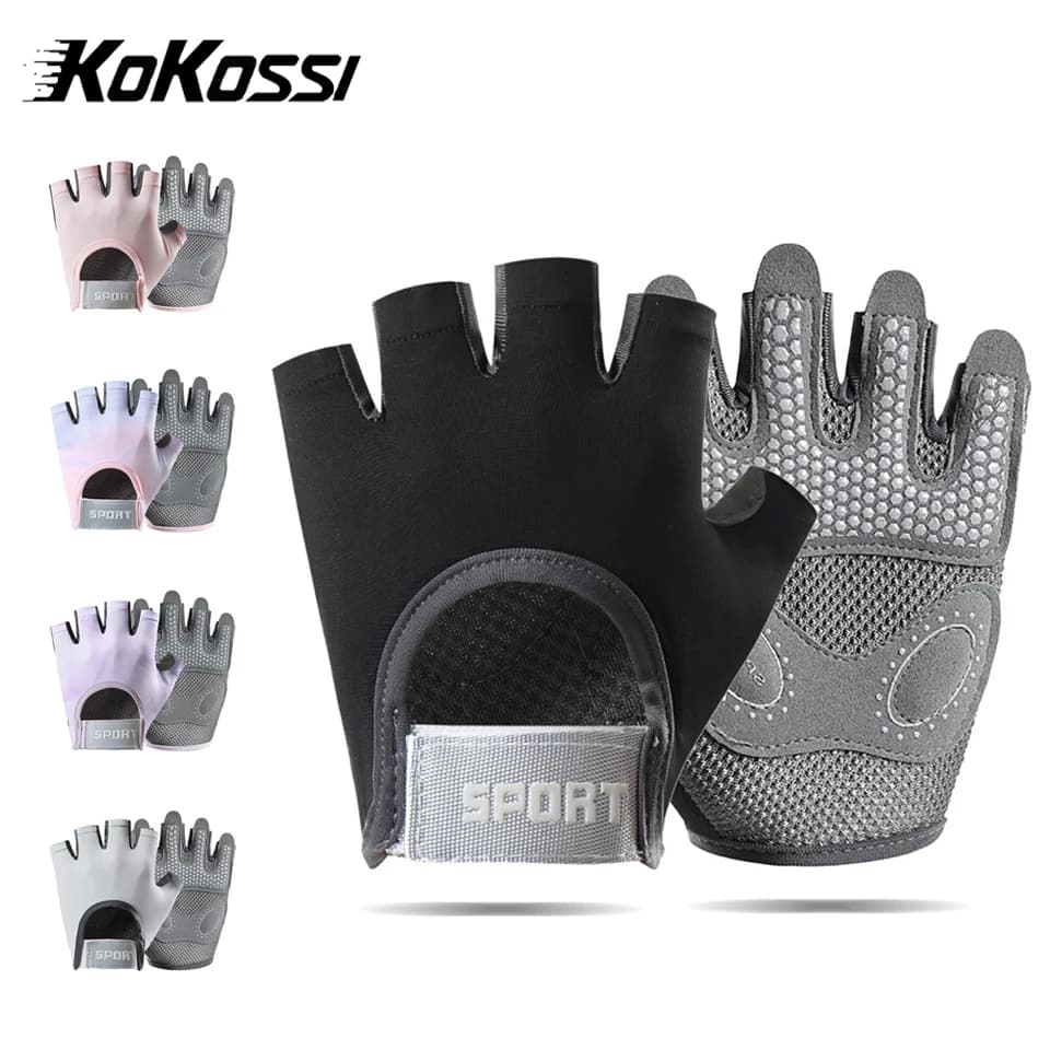 Sports gloves KoKossi non-slip half fingers, breathable, cushioning, for cycling, training, gym, for men and women