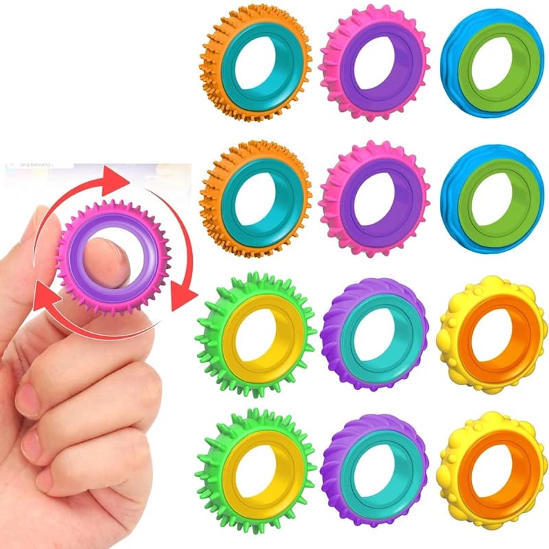 Fidget Toys Sensory Rings - Finger Spinner Texture Stress Toys for Autism Calming Fun Classroom Prizes Stocking Stuffers for 12+
