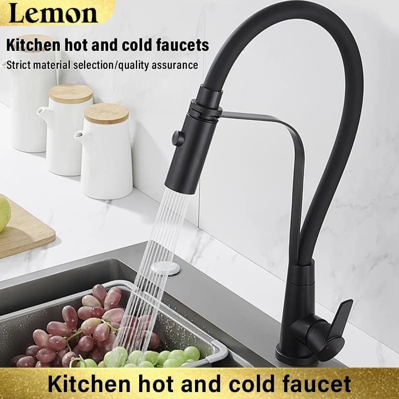 Rubinetto da cucina in gomma cromata miscelatore rotazione estraibile giù rubinetti spruzzatore acqua calda fredda rubinetto da cucina con una maniglia