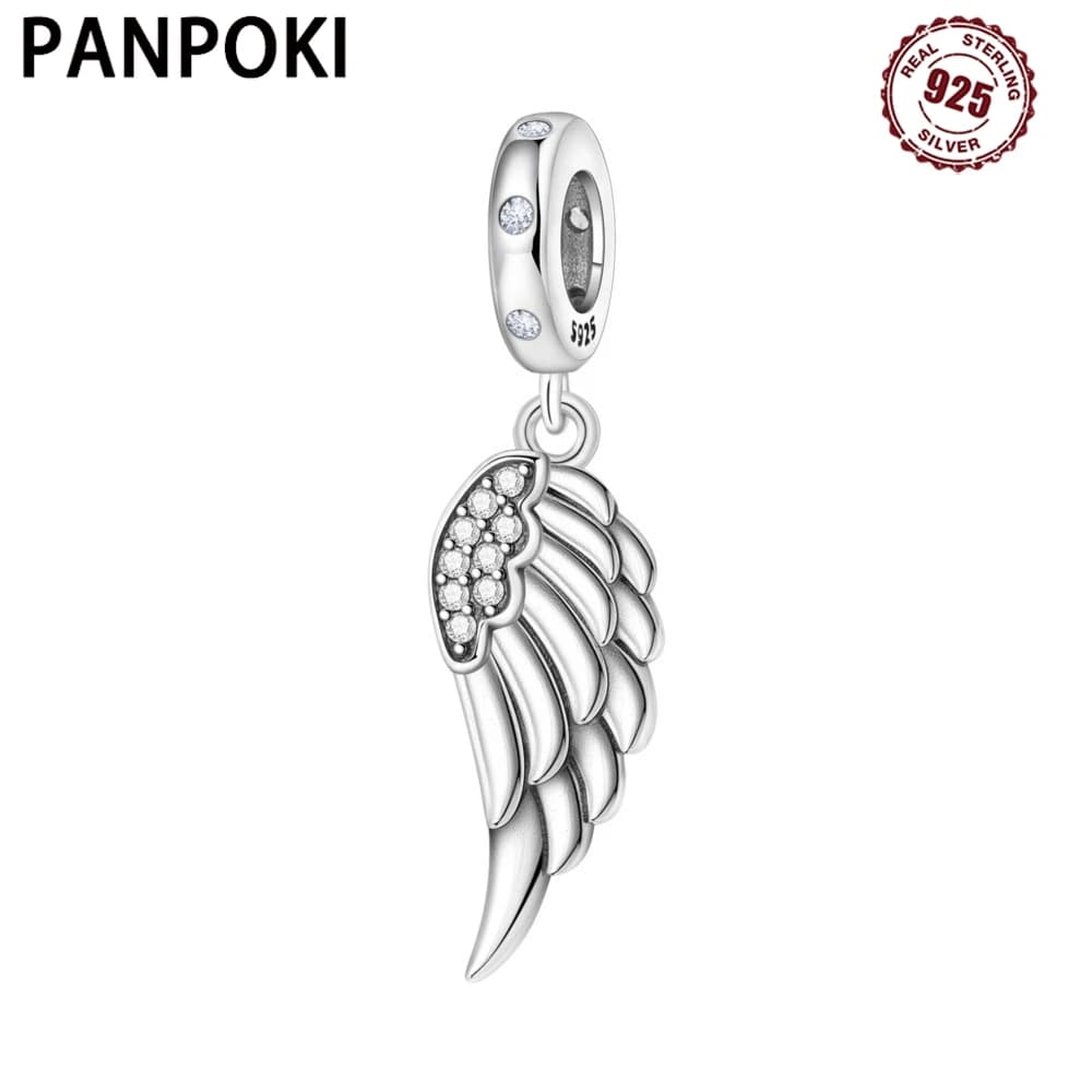 PANPOKI 925 Sterling Silver Sparkling Wings Lucky Symbol Pendants Bracelet Charms Fit Women Jewelry Party Beads DIY Trendy Gift