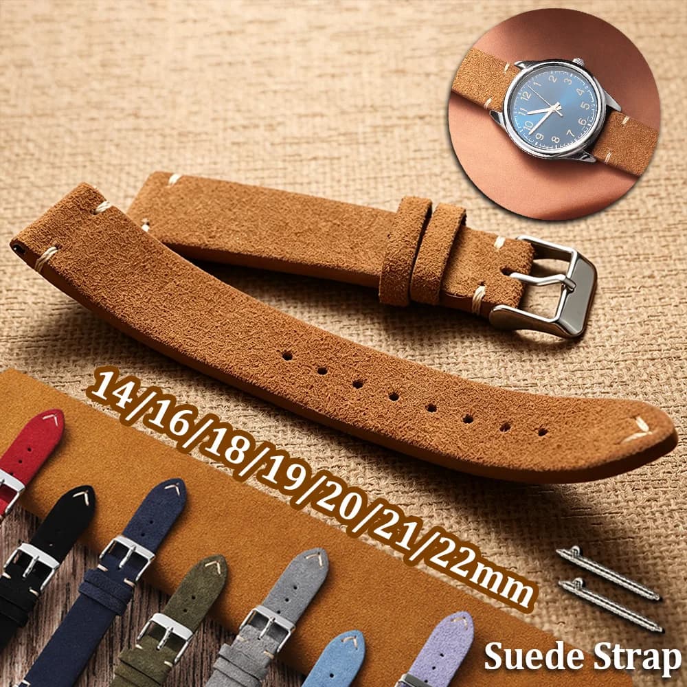Cinturino in Pelle Scamosciata Morbida a Sgancio Rapido 14 16 18 19 20 21 22mm, Bracciale Vintage Marrone per Uomo e Donna, Cinturino per Orologio Cucito a Mano
