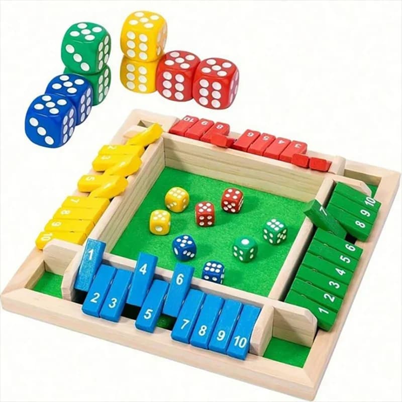 Classico gioco da tavolo in legno a 4 facce con 2 dadi e istruzioni Shut-The-Box, versione da tavolo classica e gioco da tavolo da pub