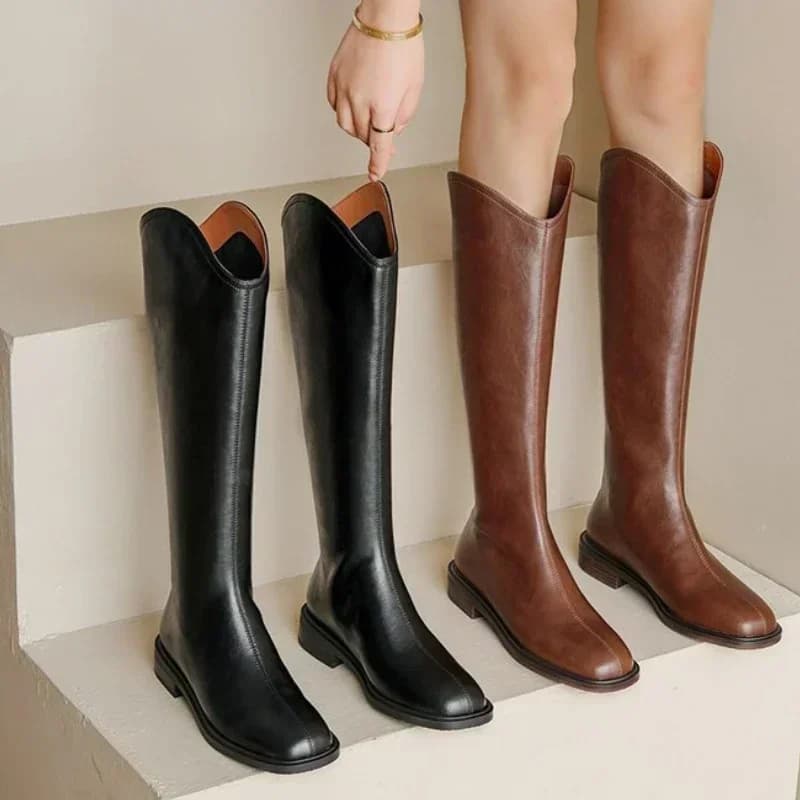 Stivali al ginocchio da donna stivaletti da donna in pelle naturale in pelle autunno e inverno stivali Western in velluto Goth Shoes Long Botas
