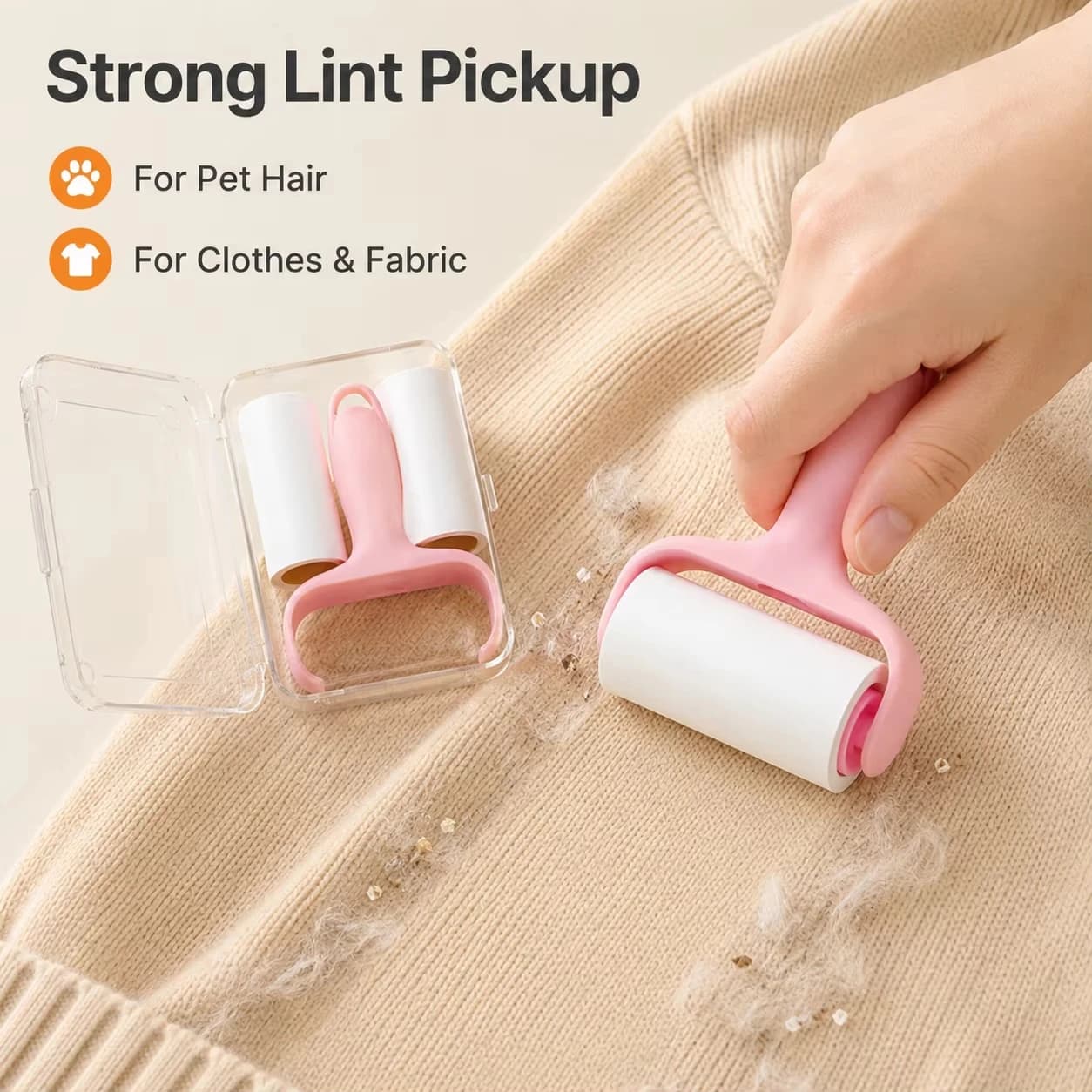 Portable Lint Roller for Pet Hair Sticky Clothes Cleaner Mini Travel Size Fur Remover with 2 Refills for Coat Sofa Bag Fabric