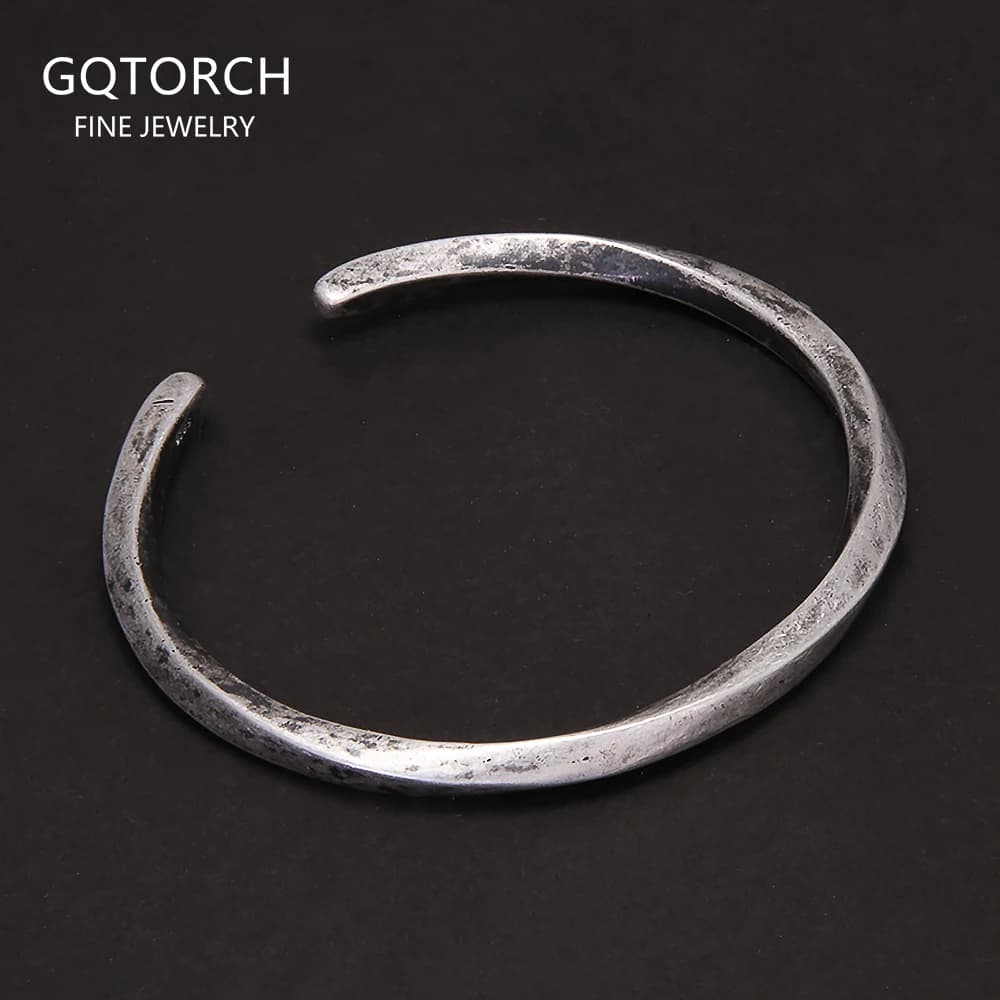 925 Sterling Silver Mobius Bracelet Cuff Bangle for Men Women 4mm Twisted Line Simple Retro Antiqued Wristband Bracelets
