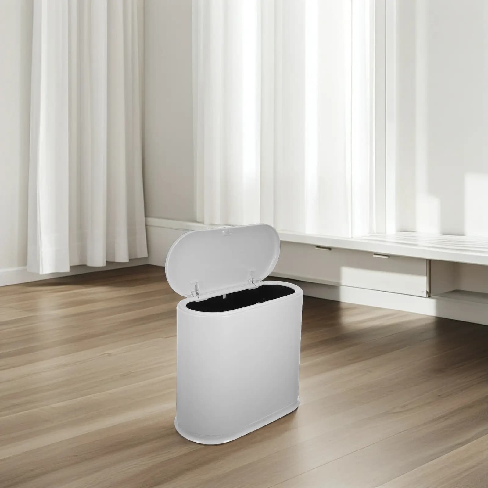 Cestino per Rifiuti da Bagno con Coperchio a Pressione, Bidone Sottile da 15L Salvaspazio per Cucina, Camera da Letto, Ufficio, Cestino Moderno