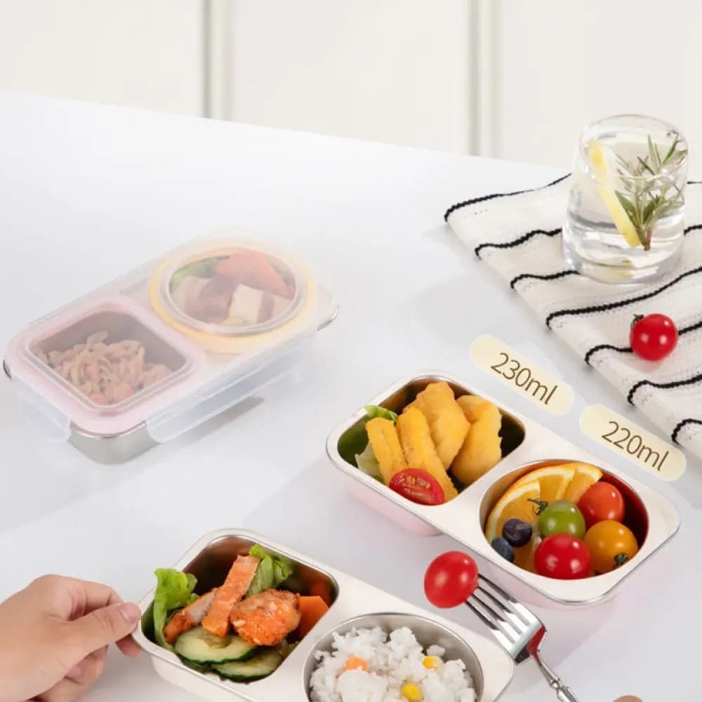 Microwave Safe Stainless Steel Food Container Divided Bento Box Portable Lunch Box For KAKAM Work Travel Daily Usage
