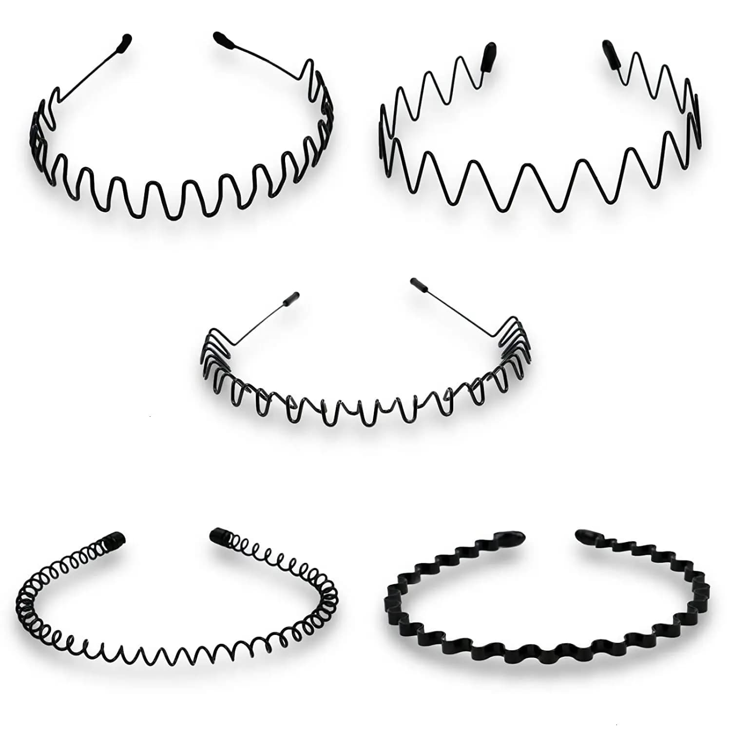 Fasce per capelli unisex nere elastiche antiscivolo semplici in metallo per uomo e donna, fasce per capelli ondulate, cerchietti per capelli a molla, accessori per capelli alla moda