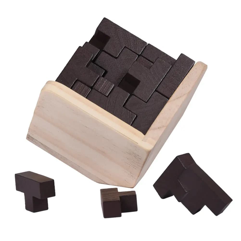 Cubo Educativo in Legno, Puzzle a Blocchi a Forma di T, Gioco di Assemblaggio per lo Sviluppo del Pensiero Spaziale per Bambini e Adulti