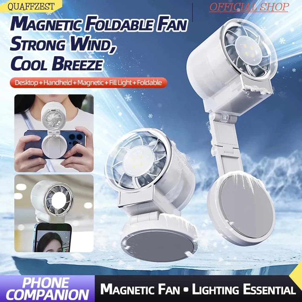 Magnetic Folding Small Fan Powerful Cold Air For Rapid Cooling With Soft Fill Light Suitable For Live Selfies And Summer Travel