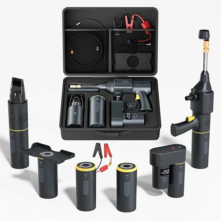 Kit per auto 5 in 1 19000Pa Aspirapolvere per auto 200psi Rondella Torce elettriche Portatile 150psi Gonfiatore per pneumatici 15000mah Avviatore per auto