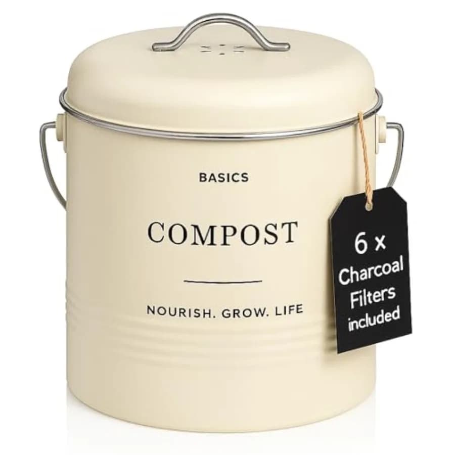 Contenitore per Compost da Cucina da 1,3 Galloni, Bidone per Rifiuti Organici da Interno con Coperchio Inodore e 6 Filtri al Carbone