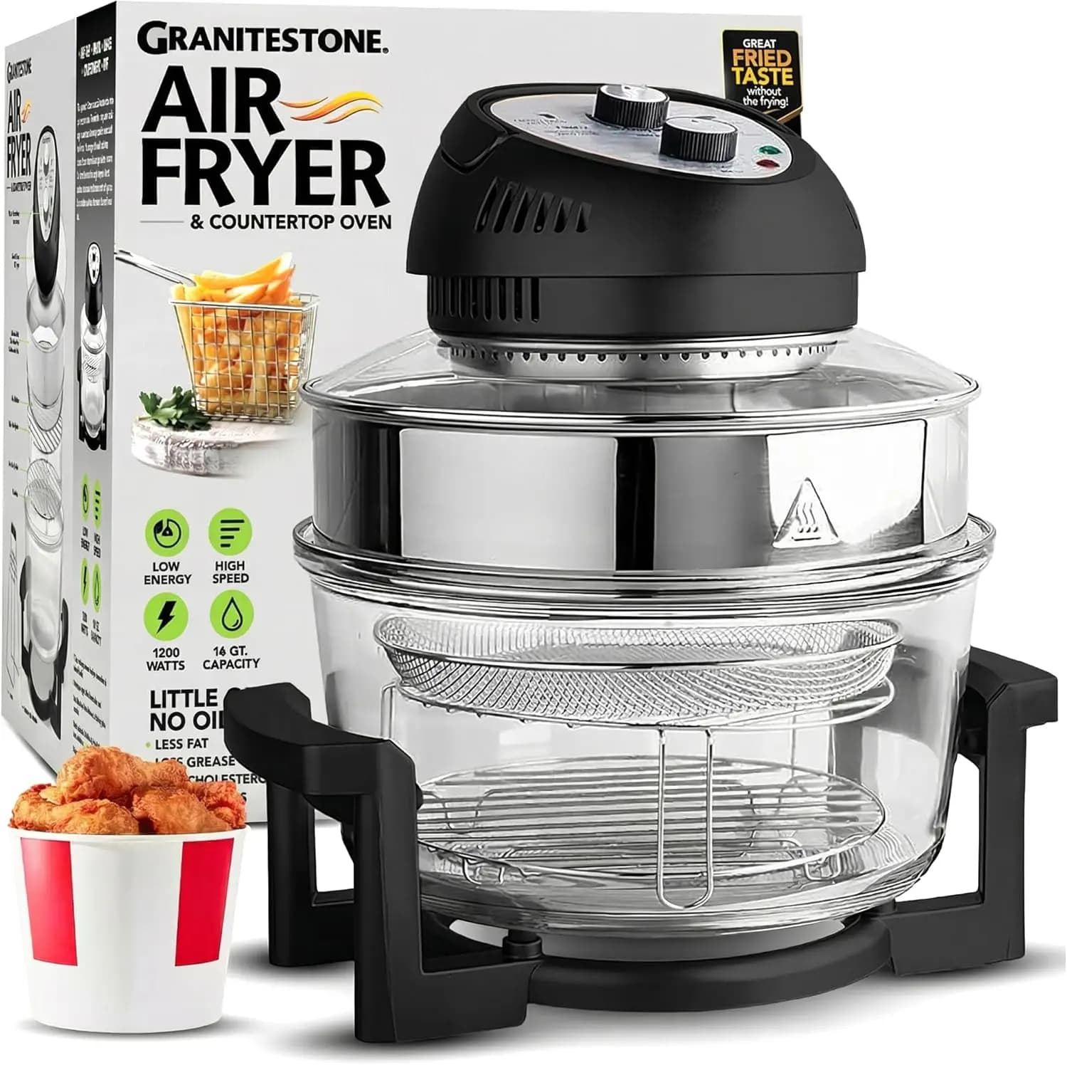 16 Quarti with Glass, Timer, Dishwasher Washable, Recipes Book - Black