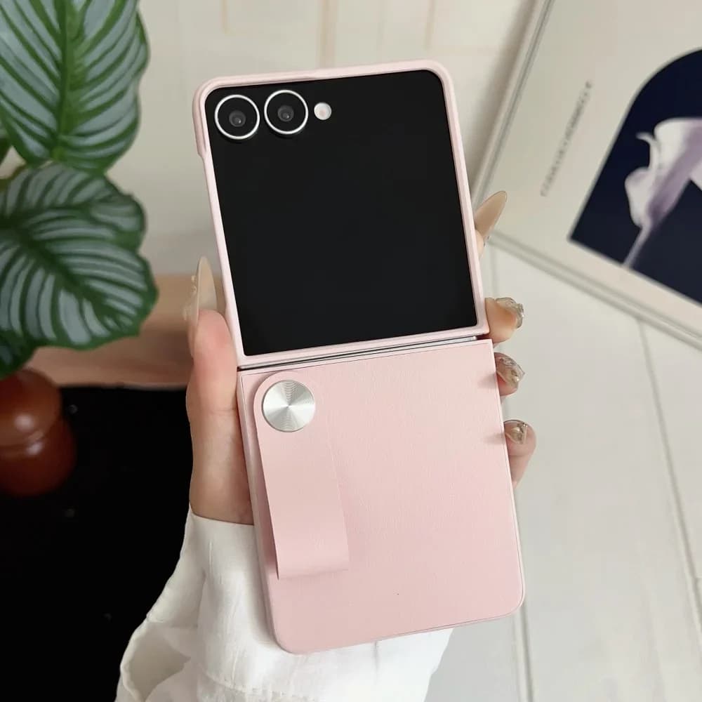 With HandStrap Faux Leather Flip Phone Case For Samsung Galaxy Z Flip7 6 5 4 3 Skin-Friendly Lens Protection Soft Back Cover